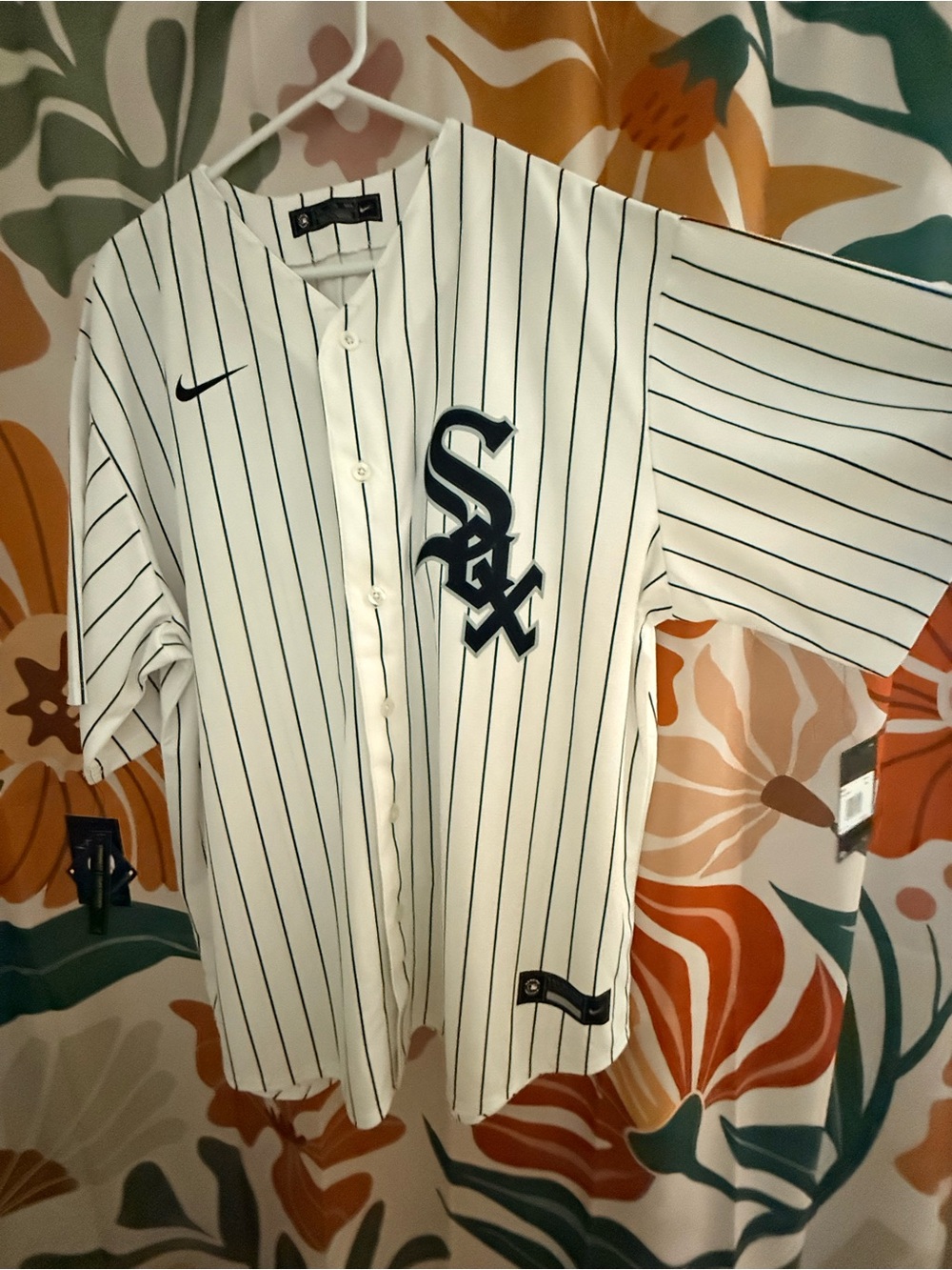Nike White Jersey with Navy Pinstripes - MLB Players Choice Tags